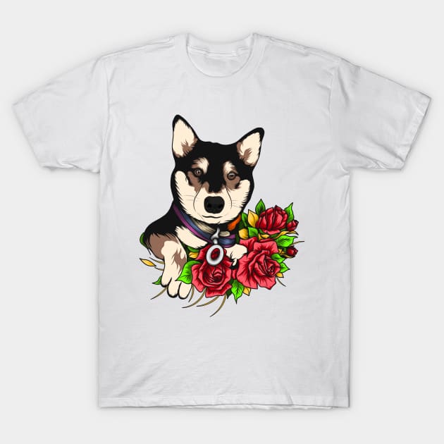 Dog and flower T-Shirt by Aryaatmawira Art